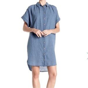 Madewell Blue Linen Blend Chambray Central Shirt Dress, XS